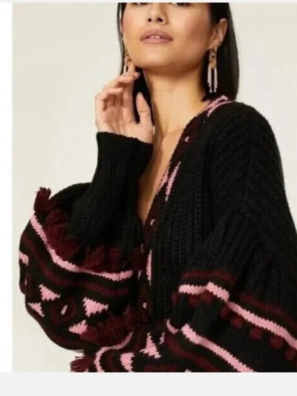 Sachin + Babi Black Cardigan with Pink & Burgundy Trim